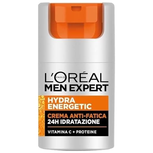 L'Oreal Paris l'oréal paris men expert crema idratante anti-fatica uomo, pelle rivitalizzata, levigata e idratata, occhiaie e rughe sottili ridotte, arricchita con proteine e vitamina c, hydra energetic, 50 ml