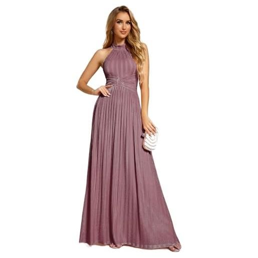 Ever-Pretty abito da sera lungo per donna, scollo a barca, plissettato, senza maniche, vita alta, scintillante vert foncé 44