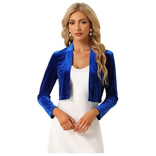 Allegra K coprispalle in velluto da donna, a maniche lunghe, aperto sul davanti, bolero corto, nero , xs