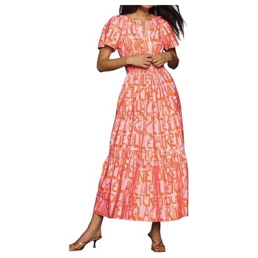 R.Vivimos donne estate collo a v manica corta abito impero vita a line increspature midi abito boho lungo floreale(xl, rosa-floreale)