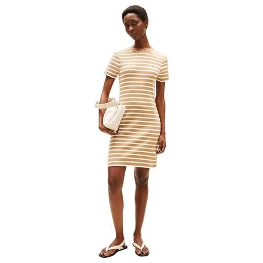 Tommy Hilfiger donna abito new cody slim short dress in cotone, multicolore (hickory/ ecru stp), 3xl