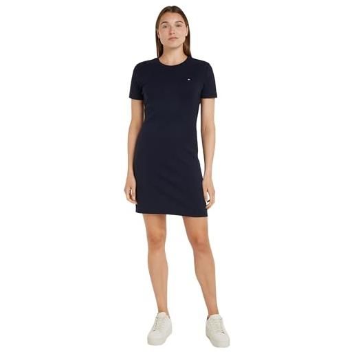 Tommy Hilfiger donna abito new cody slim short dress in cotone, multicolore (hickory/ecru stp), xs