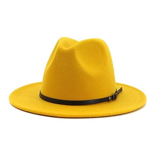 Gossifan - cappello fedora da donna, a tesa larga, unisex, in feltro b-giallo l