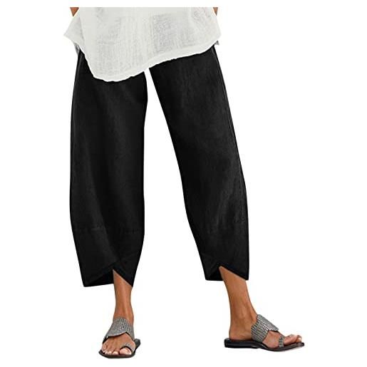 ZANZEA pantaloni casual da donna in cotone e lino, taglio ampio, dritti, elasticizzati in vita, pantaloni chino con tasca, bianco, s