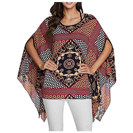 Qunsia camicetta da donna in chiffon, caftano, poncho, tunica, top coprente, z-4326, taglia unica