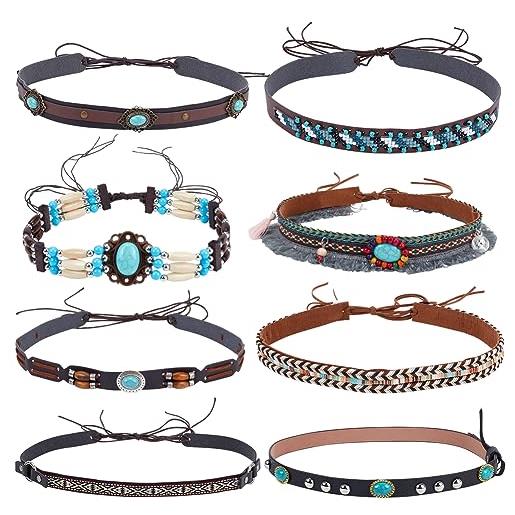 PLIGREAT fasce per cappello da cowboy con perline occidentale - 8 pz turchese da panama decorazione cinture classiche vintage