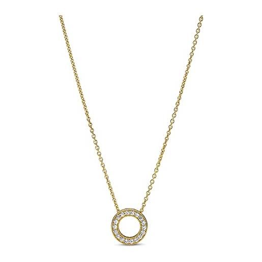 PANDORA signature collana reversibile con pavé a cerchio placcata in oro 14k con zirconi cubici trasparenti45