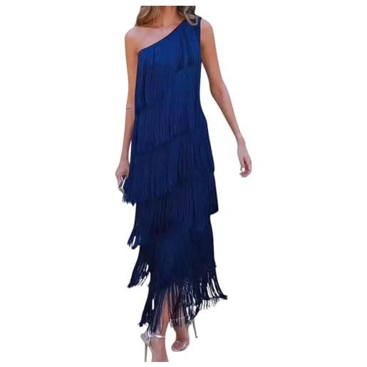 Onsoyours abito da ballo da donna sexy in tinta unita con frange senza maniche con orlo a cascata abito da torta abito sottile a tunica abito da ballo abito da discoteca a azzurro s