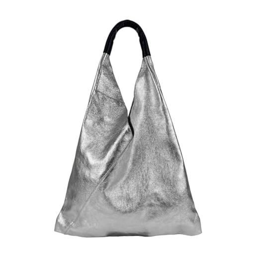 FrasiBags borsa sacca a spalla in vera pelle made in italy, borsa donna a spalla, borsa a spalla, sacca in pelle grande (rosa cipria)