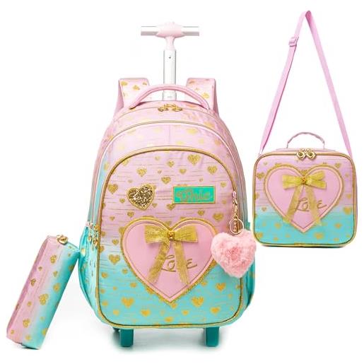 HTgroce zaino trolley scuola media ed elementare per bambina, borsa da viaggio