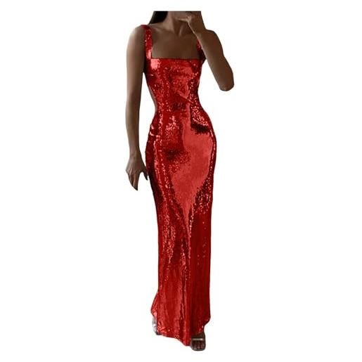 KBOPLEMQ abito da sera da donna, lungo, da cocktail, con paillettes, maxi abito sexy senza maniche, a forma di sirena, colore argento, effetto bagnato, abito lungo, elegante, slim fit, o argento, s