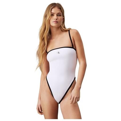 Calvin Klein donna costume da bagno bandeau one piece spalline rimovibili, bianco (pvh classic white), xl