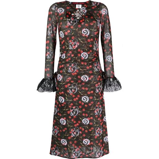 Chopova Lowena abito windsucker midi semi trasparente - nero