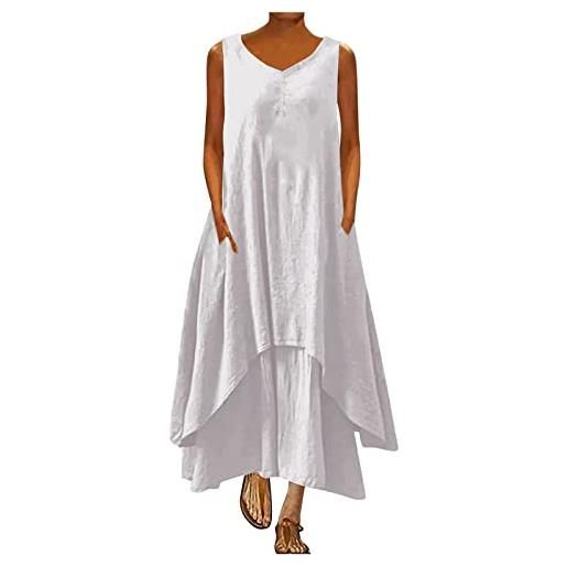 Generic abiti da donna senza maniche abiti larghi da donna con scollo a v in lino spiaggia hawaiano increspato autunno estate abiti 2024, o-942 caffè, s