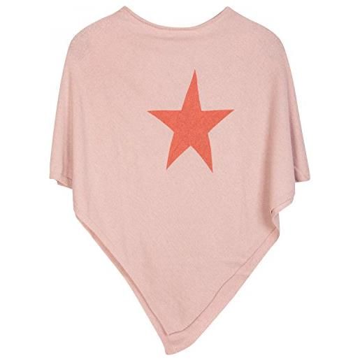 styleBREAKER morbido poncho in maglia con stampa di stelle e glitter, girocollo, donna 08010028, colore: rosa-arancione