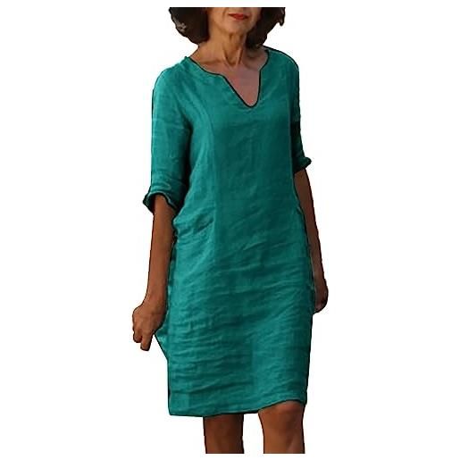 MODSGUE abito in lino da donna, estivo, in cotone, in lino, traspirante, con linea ad a, casual, estivo, estivo, per matrimoni, cocktail, alla moda, blu scuro #1, l