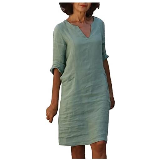 MODSGUE abito in lino da donna, estivo, in cotone, in lino, traspirante, con linea ad a, casual, estivo, estivo, per matrimoni, cocktail, alla moda, verde menta #1, xl