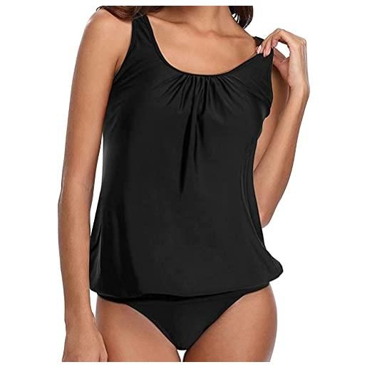Octopus set tankini oversize - costume da bagno taglie forti per un perfetto look estivo f5752, slip a vita alta nero g(1484), 54