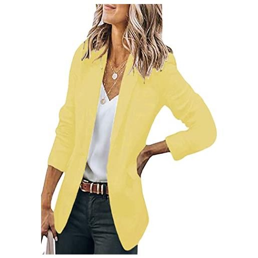 OMZIN donna blazer manica lunga leggero aperto anteriore business giacca lavoro ufficio blazer giallo xl