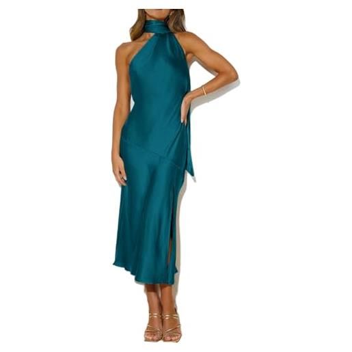 MARXAN abito elegante da donna con scollo all'americana, linea a trapezio divisa in raso, senza maniche, aderente, cocktail, maxi abiti da festa lunghi sexy senza schienale ( color: apricot , size: m )