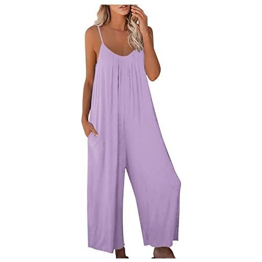 OUGES Tuta Estiva Donna Senza Maniche – Tutina Pantalone Lungo In Viscosa Con Tasche E Vita Regolabile