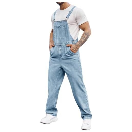 Runcati salopette da uomo in denim, pantaloni da lavoro, pantaloni estivi streetwear, jeans casual, spalline regolabili, blu, xl