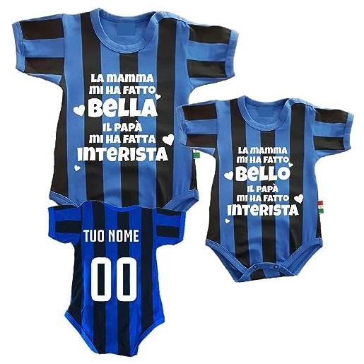 PELUSCIAMO body nero azzurro mamma mi ha fatto bello (o bella), papa' mi ha fatto interista | personalizzato con nome e numero ps 32768-010