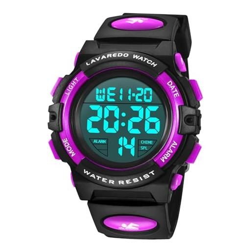 aswan watch orologio digitale bambina con sveglia, cronometro, data, luce led-orologio da polso ragazza con cinturino in silicone-rosa, s/m