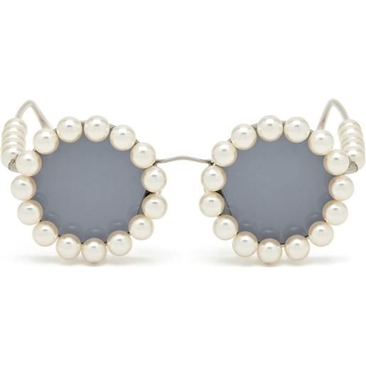 CHANEL Pre-Owned - occhiali da sole tondi 1993 - unisex - perla artificiale/metallo - taglia unica - bianco
