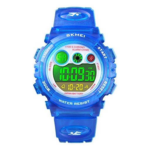 CoFuo orologio sportivo digitale per bambini per ragazzi e ragazze, impermeabile, multi funzione, casual, con 7 led colorati, sveglia, cronometro, orologio da polso allegro