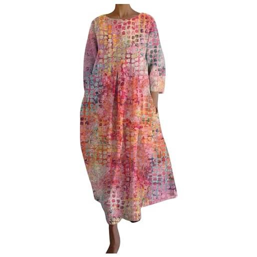 Cocila abito donna elegante con scollo a v e scollo tondo, maniche lunghe stampato, vestito corto da matrimonio estivo in cotone