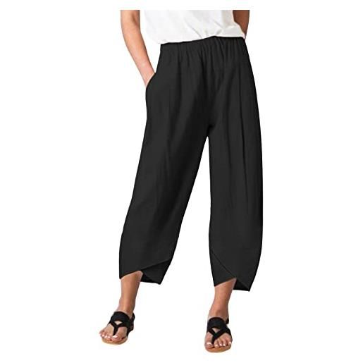Kobilee pantaloni eleganti donna, gamba larga curvy taglie forti pantaloni harem 7/8 leggeri pantaloni casual spiaggia elasticizzati pantaloni lino cotone bianchi pantaloni estivi vita alta lunghi