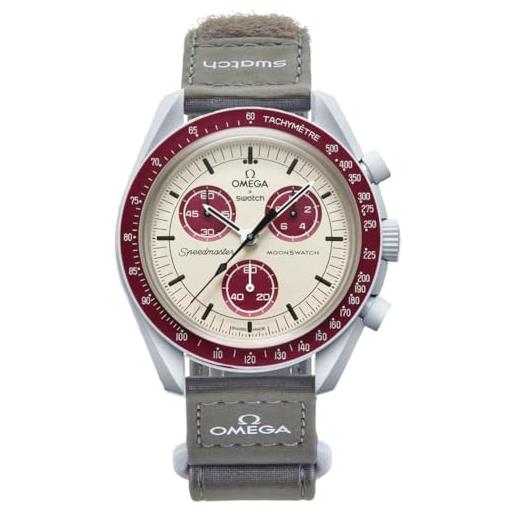 Swatch omega x moon mission to pluto speedmaster borgogna - nuovo, unisex, beige & borgogna, moderno