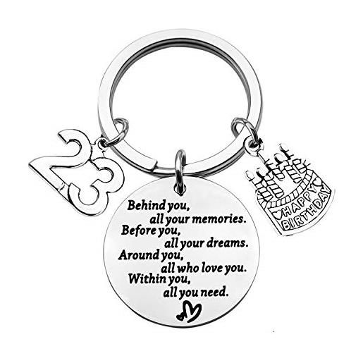 BEKECH portachiavi di compleanno 18° 30° 40° 50° compleanno regalo dietro di te tutti i ricordi prima di tutto il tuo sogno, 19, acciaio inossidabile, na
