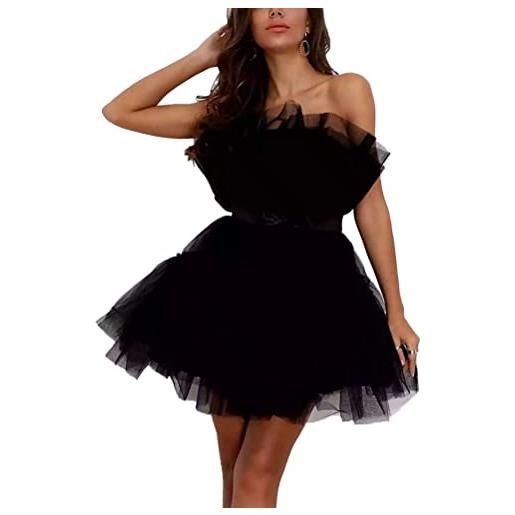 seiveini abito in tulle donna corta abito da sera in pizzo chiffon classico abiti da cocktail elegante vita alta vesito in tulle linea ad a mini tutu abiti da sera retro a rosso s