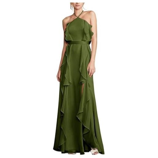 HPPEE abiti da damigella d'onore in chiffon per le donne una linea senza maniche lunghe increspature fessura abiti da festa formale wyx567, tortora, 40