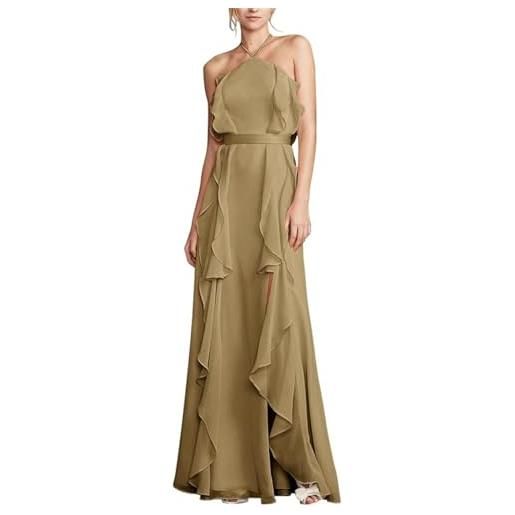 HPPEE abiti da damigella d'onore in chiffon per le donne una linea senza maniche lunghe increspature fessura abiti da festa formale wyx567, verde oliva, 34