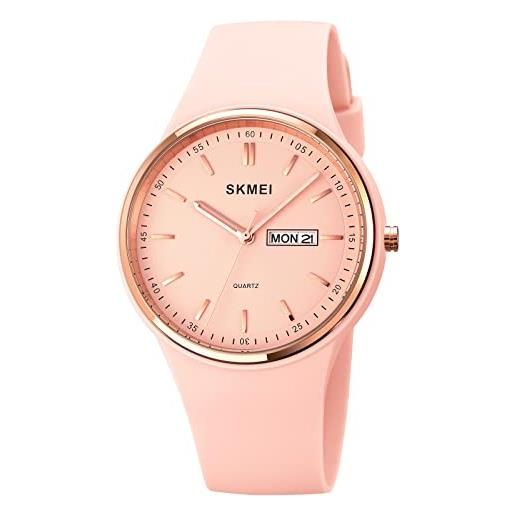 SKMEI orologi per giovani donne da donna con cinturino in silicone grande quadrante grande impermeabile moda casual semplice quarzo analogico giorno data ragazze regalo bianco orologio da polso, 