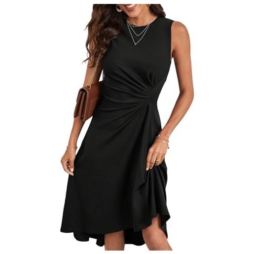 shownicer vestiti donna elegante vestiti al ginocchio abiti girocollo senza maniche abito da sera plissettato vita alta vestiti da cerimonia cocktail a2 blu xs