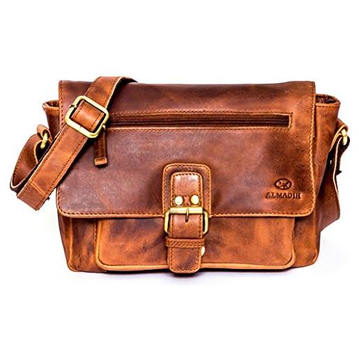ALMADIH borsa in pelle di vaccetta donna kim marrone deluxe bandoliera a mano borsetta a tracolla tracollina monospalla shopping porta documenti da lavoro satchel tote grande capacita