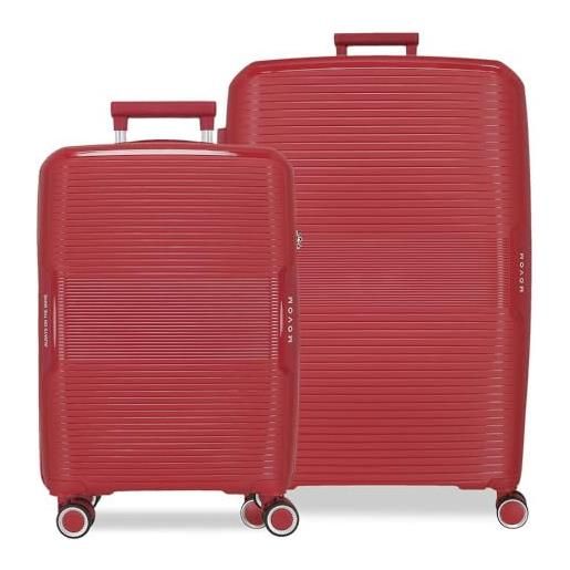 Movom inari set di valigie rosso 55/68 cm rigida polipropilene chiusura tsa 113l 6,54 kg 4 ruote doppie bagaglio mano, rosso, set di valigie