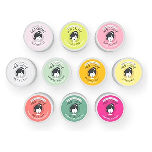 PonyHütchen - deocreme set completo 10 x 5 ml - crema deodorante solida vegana, senza sali di alluminio e esperimenti sugli animali - unisex antitraspirante naturale fatto a mano con ingredienti