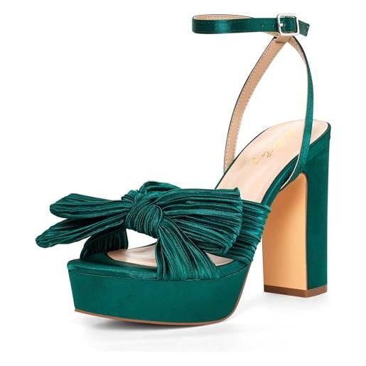 Zhabtuc scarpe vintage con plateau e cinturino con fiocco con tacco grosso e sandali con punta tonda con fiocco in raso 11 cm per il ballo di fine anno, colore nudo, 38 eu