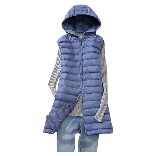 HAXNOHEY gilet piumino donna leggero lungo gilet imbottito con cappuccio donna giubbotto smanicato gilet trapuntato donna giubbino giacchetto giacca smanicato donna piumini gilet senza maniche donna nero l