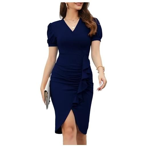 HOMEYEE vestito delle donne da cocktail elegante puff maniche ruffles rockabilly vestito aderente retro abito da sera tubino b908(m, bianco)