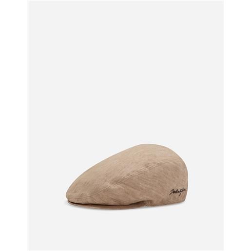 Dolce & Gabbana coppola in twill di lino ricamo logo dolce&gabbana