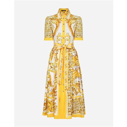 Dolce & Gabbana chemisier midi con cintura in popeline di cotone stampa maiolica