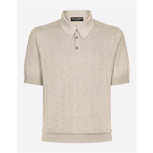 Dolce & Gabbana maglia polo in seta jacquard logo dg
