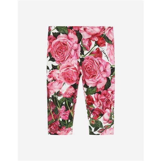 Dolce & Gabbana leggins in interlock con stampa rose su base bianca