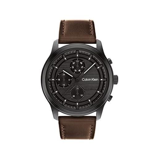 Calvin Klein orologio analogico multifunzione al quarzo da uomo con cinturino in pelle marrone - 25200212, brown